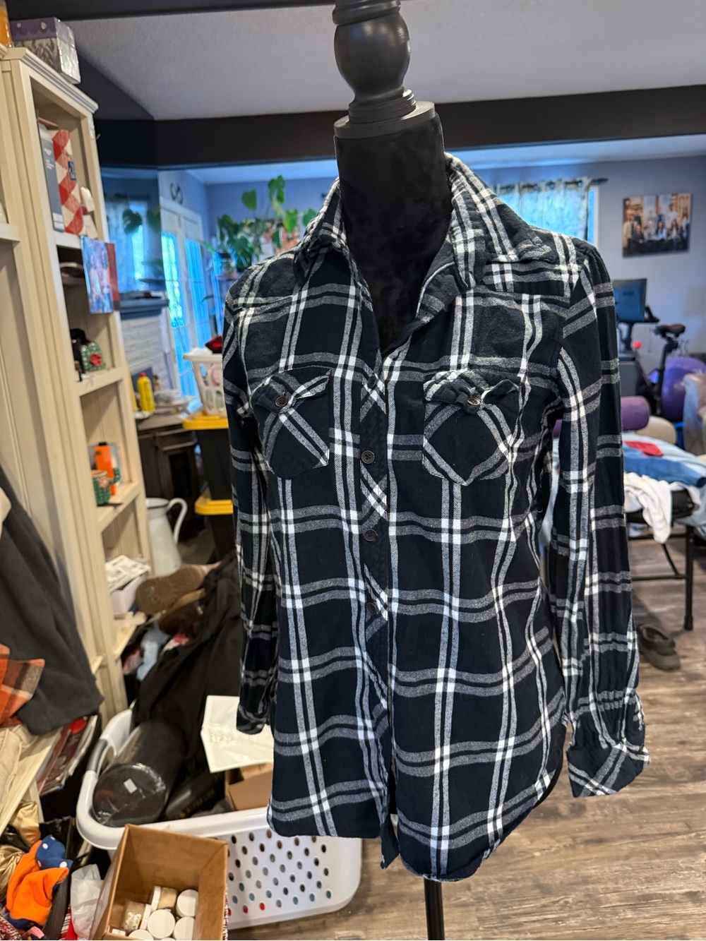 Angie Black and White Plaid Button-Down Shirt